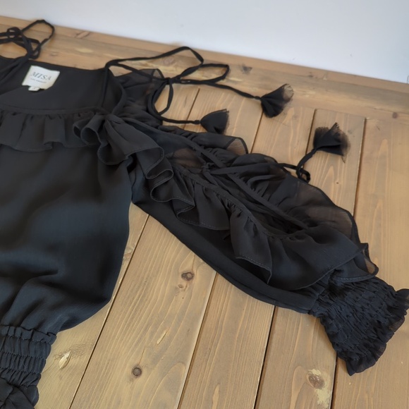 MISA Los Angeles  Black Chiffon Ruffle Off the Shoulder Mini Dress - Picture 7 of 12
